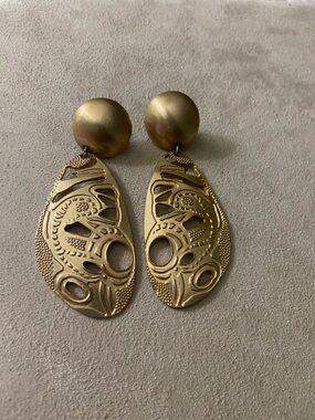 Vintage Textured Gold-Tone Sculptural Drop Earrings